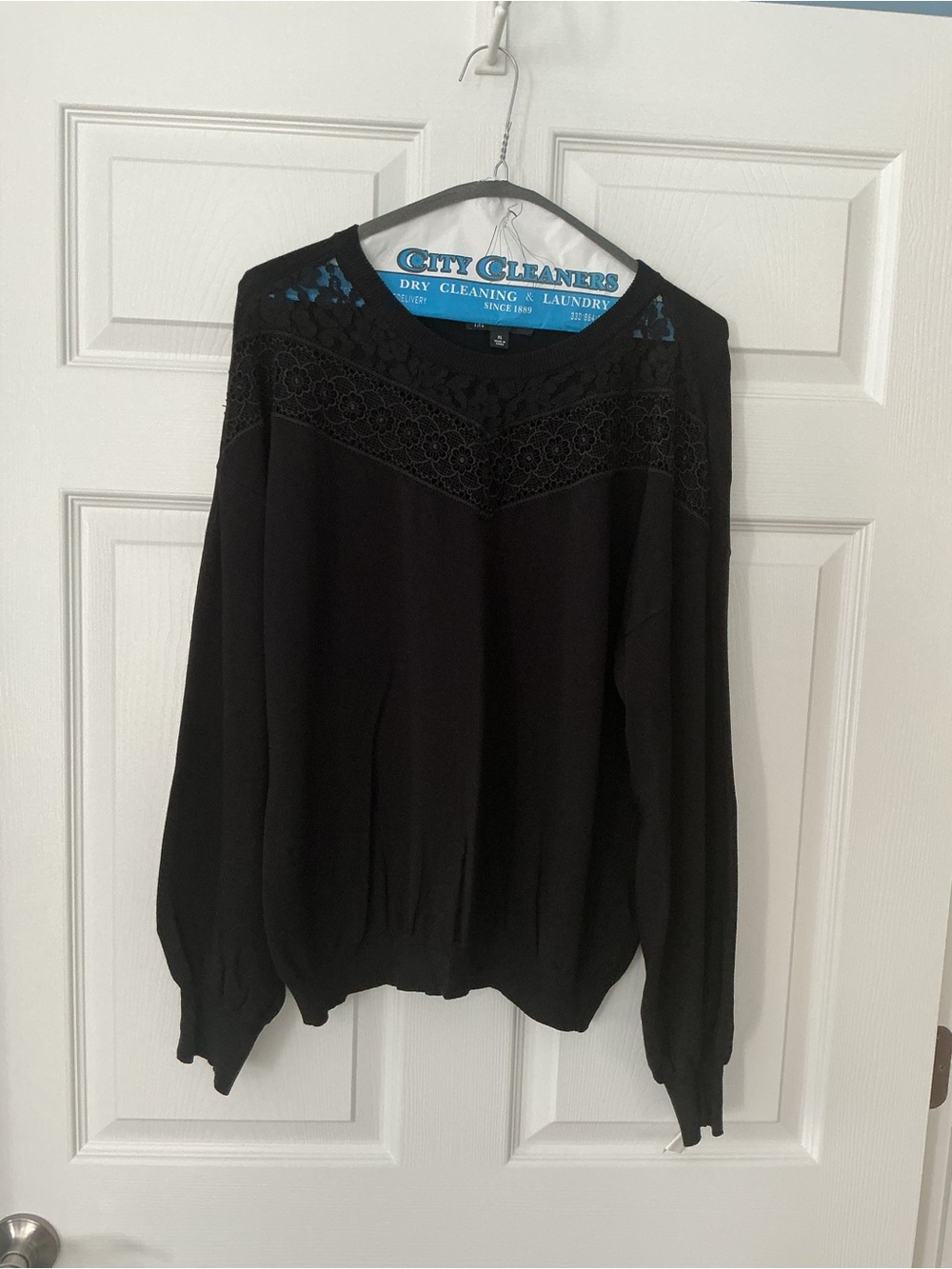 Black Lace Yoke Long Sleeve Top/sweater